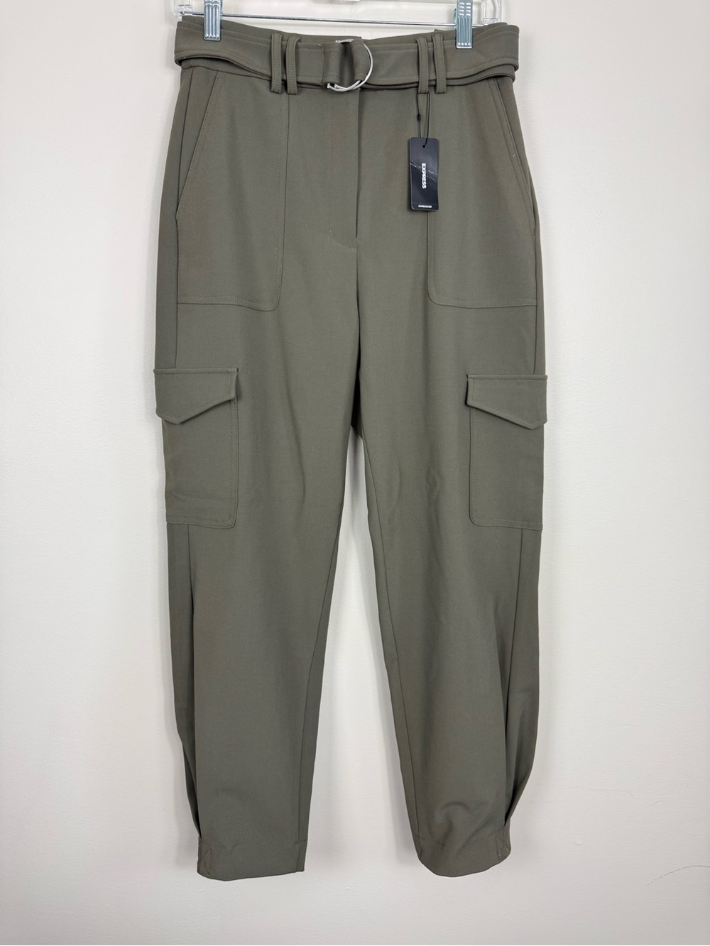 Express Super High Rise Ankle Pant Womens 4R Army Green Work Office Rock Grunge